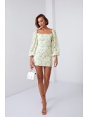 Draped dress with polka dots, cream and lime 2940 - Online store - Boutique